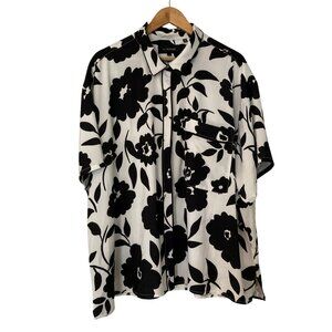 11 Honore Silky Floral Print Pajama-Style Short Sleeve Button Down Blouse